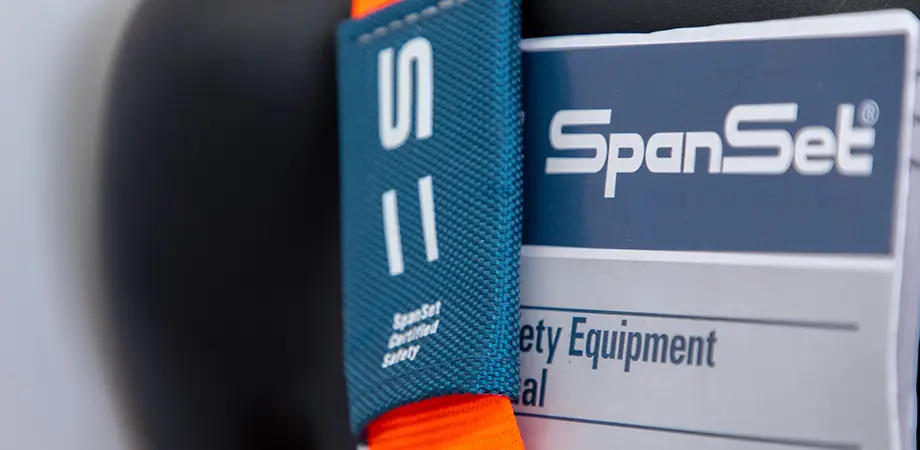 Closeup of a SpanSet harness box.