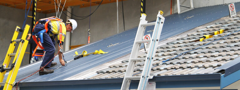 Worker undertaking work safely at heights training at HSE Sydney.