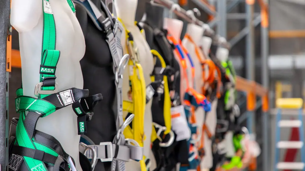 Fall arrest harnesses on display at HSE Sydney.