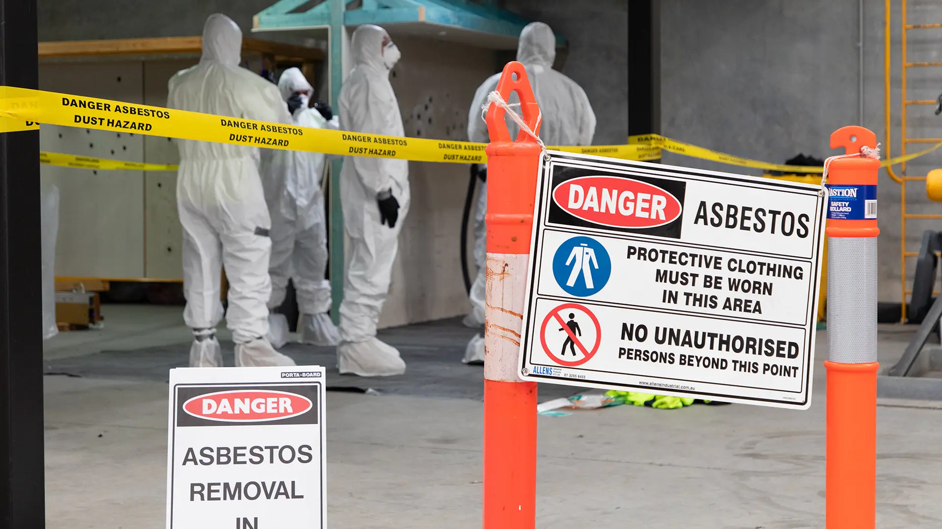 Asbestos warning signs.